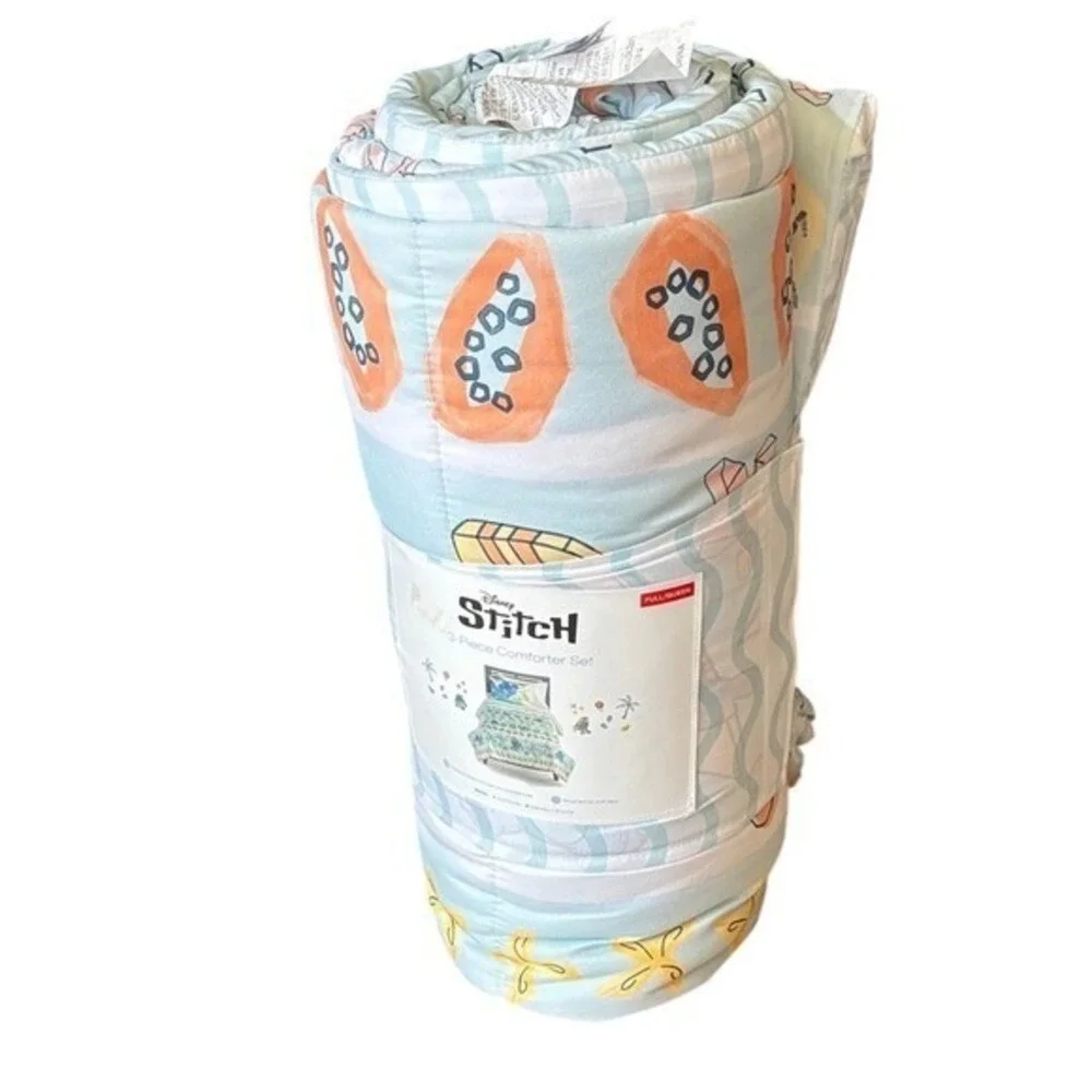 Disney Stitch Full Queen 3 Piece Comforter Tropical Funny Faces Big Kids NEW